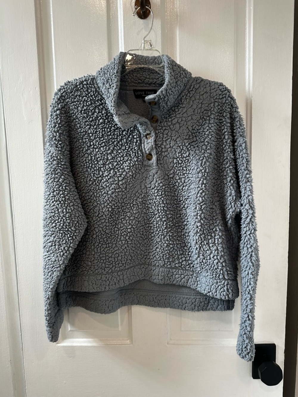 Love Tree Light Gray Sherpa Henley Pullover